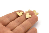 Gold Heart Charm, 6 Gold Plated Brass Heart Charms With 2 Holes (14x11x1mm) M857
