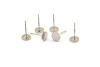 Silver Round Earring, 12 Silver Tone Brass Round Stud Earrings (6x0.80mm) M035 A1515 H0109