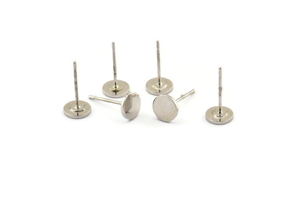 Silver Round Earring, 12 Silver Tone Brass Round Stud Earrings (6x0.80mm) M035 A1515 H0109