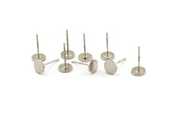 Silver Round Earring, 12 Silver Tone Brass Round Stud Earrings (6x0.80mm) M035 A1515 H0109