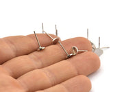 Silver Round Earring, 12 Silver Tone Brass Round Stud Earrings (6x0.80mm) M035 A1515 H0109