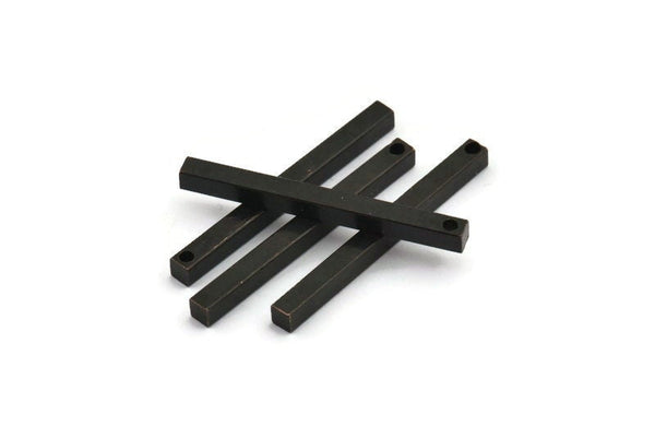 Black Necklace Bar, 6 Oxidized Black Brass Bars With 1 Hole (3x3x35mm) D0241