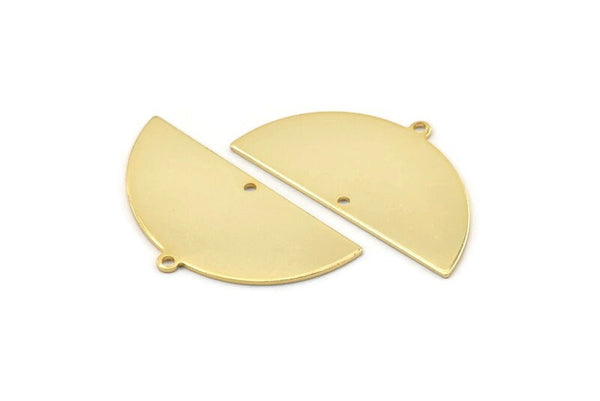 Semi Circle Charm, 2 Gold Plated Brass Half Moon Charms With 2 Holes, Blanks, Stamping Blanks (38x20x0.80mm) M511