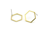 Brass Hexagon Earring, 10 Raw Brass Hexagon Stud Earrings (16x0.90mm) A1638 A1712