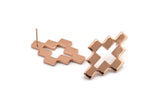 Rose Gold Puzzle Earring, 2 Rose Gold Plated Brass Stud Earrings (35x22x2mm) D981 A1255 Q1016