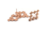 Rose Gold Puzzle Earring, 2 Rose Gold Plated Brass Stud Earrings (35x22x2mm) D981 A1255 Q1016