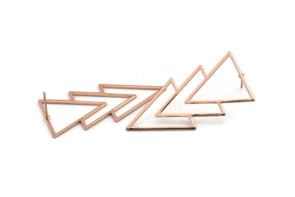 Rose Gold Triangle Earring, 2 Rose Gold Plated Brass Triangle Stud Earrings (46x21x1mm) E034 A1216 Q0847