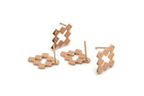Rose Gold Puzzle Earring, 4 Rose Gold Plated Brass Stud Earrings (10x15x1mm) D1015 A1241