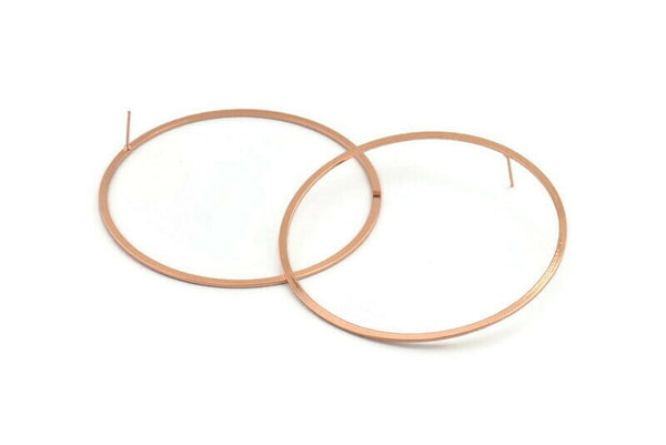 Rose Gold Circle Earring, 2 Rose Gold Plated Brass Circle Stud Earrings (70x2x1mm) D1294 A1253 Q1009