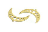 Brass Moon Charm, 10 Raw Brass Moon Phases Charms With 1 Loop And 2 Holes (36x12x0.80mm) M01449