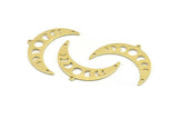 Brass Moon Charm, 10 Raw Brass Moon Phases Charms With 1 Loop And 2 Holes (36x12x0.80mm) M01449