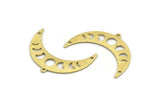 Brass Moon Charm, 10 Textured Raw Brass Moon Phases Charms With 1 Loop And 2 Holes (36x12x0.80mm) M01455
