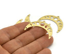 Brass Moon Charm, 10 Textured Raw Brass Moon Phases Charms With 1 Loop And 2 Holes (36x12x0.80mm) M01455