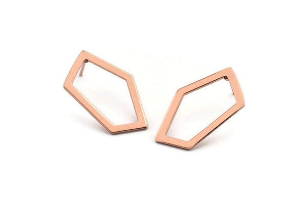 Rose Gold Geometric Earring, 4 Rose Gold Plated Brass Pentagonal Stud Earrings (28x16x1mm) D0766 A1169 Q1014
