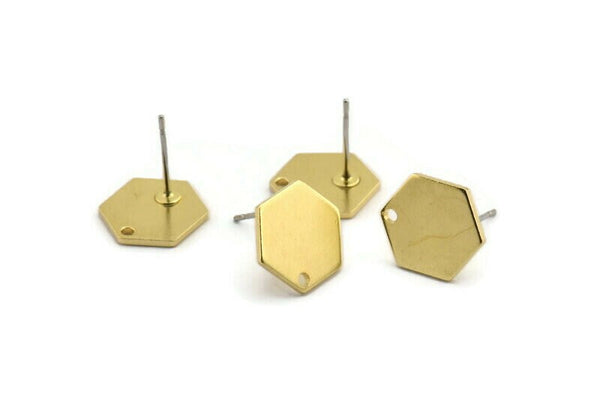 Brass Hexagon Earring, 10 Raw Brass Hexagon Stud Earrings With 1 Hole (11x1mm) D0714 A1940