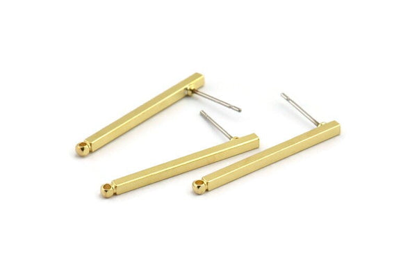 Brass Stick Earring, 8 Raw Brass Stick Stud Earrings With 1 Hole (2x30mm) D1510 A1930