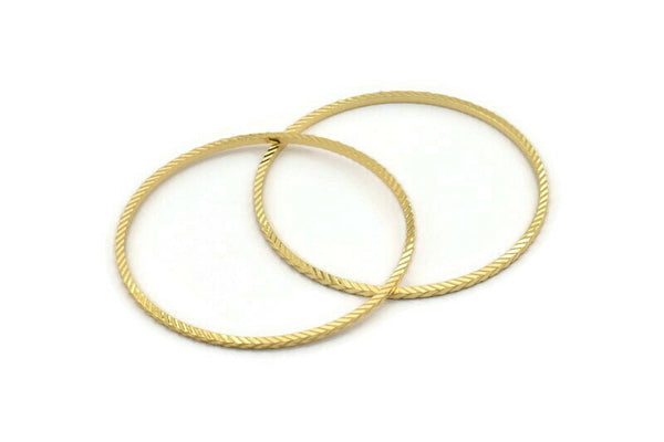 Gold Textured Connectors, 2 Gold Plated Textured Brass Circle Connectors (61x2x2mm) D1478 Q1021