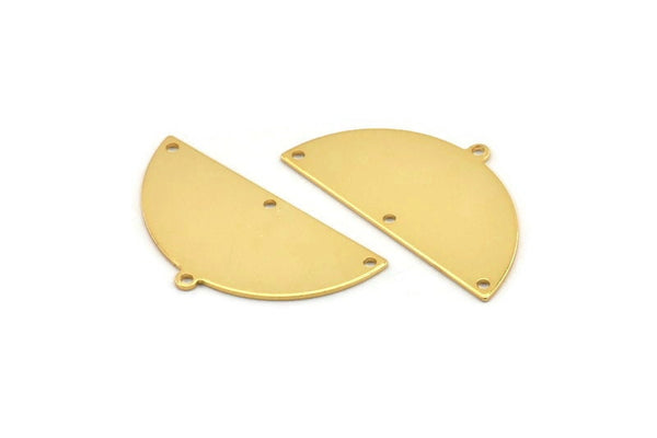 Semi Circle Charm, 2 Gold Plated Brass Half Moon Charms With 4 Holes, Blanks, Stamping Blanks (38x20x0.80mm) M513