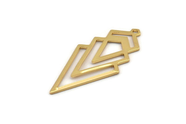 Gold Triangle Charm, 2 Gold Plated Brass Diamond Charms With 1 Loop (49x22x1mm) M01160