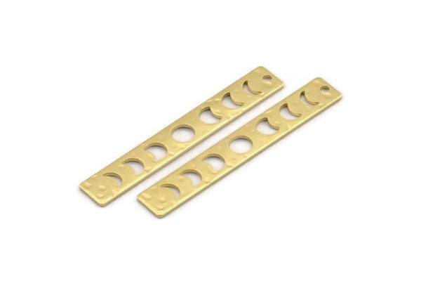 Brass Rectangle Charm, 10 Hammered Raw Brass Moon Phases Charms With 1 Hole, Stamping Blanks (40x6x0.80mm) M01514