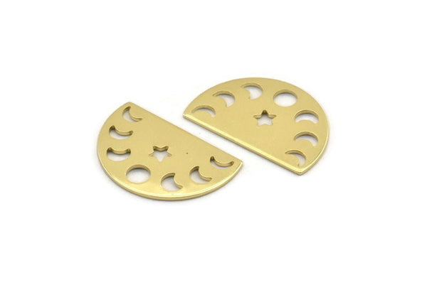 Brass Star Charm, 12 Raw Brass Moon Phases Blanks (22x14x0.80mm) M01544