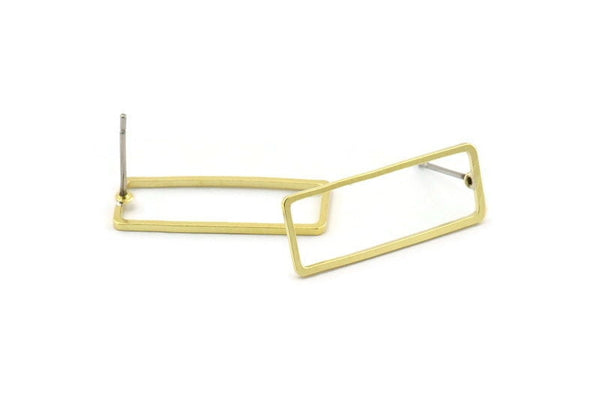 Brass Rectangle Earring, 10 Raw Brass Rectangle Stud Earrings (9x24x0.8mm) D0329 A1780