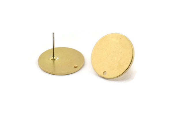 Brass Round Earring, 6 Raw Brass Round Stud Earrings With 1 Hole (18x1mm) D841 A1793