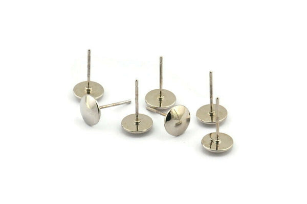 Silver Round Earring, 8 Silver Tone Brass Round Stud Earrings (8mm) D1463