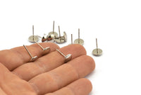 Silver Round Earring, 8 Silver Tone Brass Round Stud Earrings (8mm) D1463