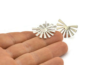 Silver Sun Earring, 4 Silver Tone Brass Rising Sun Flag Stud Earrings (25x17x0.60mm) D945 A1244  Q0487