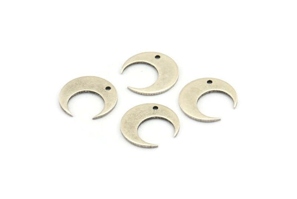 Silver Moon Charm, 12 Antique Silver Plated Brass Crescent Moon Charms With 1 Hole (14x13.5x5x0.8mm) E147