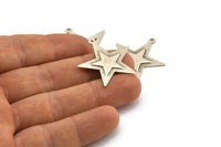 Silver Star Charm, 10 Antique Silver Plated Brass Star Charms with 1 Loop (29x30mm) D0062
