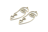 Silver Face Charm, 6 Antique Silver Plated Brass Face Charms With 1 Loop (41x16x1mm) D0627