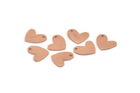 Rose Gold Heart Charm, 6 Rose Gold Plated Brass Heart Charms With 1 Hole (14x11x1mm) M855