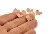 Rose Gold Heart Charm, 6 Rose Gold Plated Brass Heart Charms With 1 Hole (14x11x1mm) M855