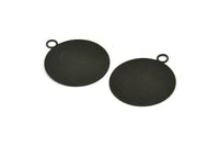 Black Round Charm, 4 Textured Oxidized Black Brass Round Stamping Blanks With 1 Loop, Pendants (35x30x0,50mm) D0734