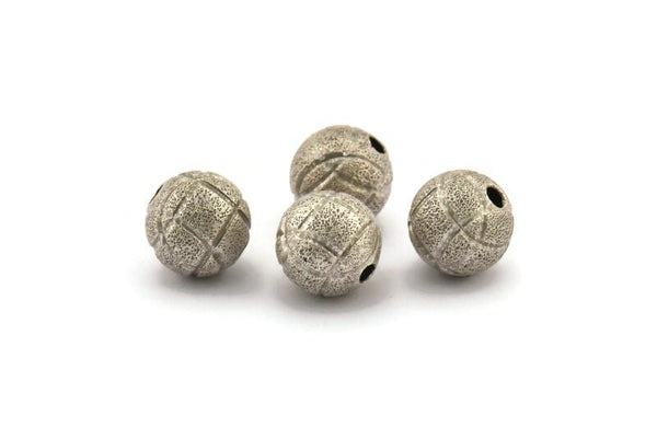 Silver Ball Bead, 12 Antique Silver Plated Brass Spacer Beads, Findings (10mm) D967