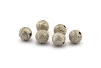 Silver Ball Bead, 12 Antique Silver Plated Brass Spacer Beads, Findings (10mm) D967