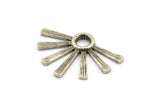 Silver Sun Pendant, 2 Textured Antique Silver Plated Brass Pendants With 1 Loop (34x24x2.2mm) E208 H1216