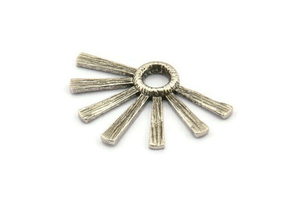 Silver Sun Pendant, 2 Textured Antique Silver Plated Brass Pendants With 1 Loop (34x24x2.2mm) E208 H1216