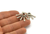 Silver Sun Pendant, 2 Textured Antique Silver Plated Brass Pendants With 1 Loop (34x24x2.2mm) E208 H1216