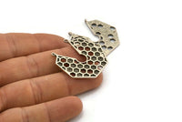 Silver Honeycomb Charm, 2 Antique Silver Plated Brass Honeycomb Pendants With 2 Loops (31.5x32.5x1.3mm) BS 2052 H1684