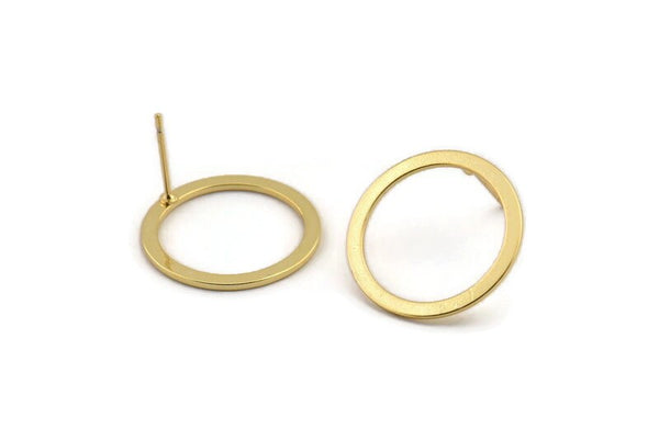 Gold Circle Earring, 4 Gold Plated Brass Circle Stud Earrings (20x0.90mm) D1480 A1429