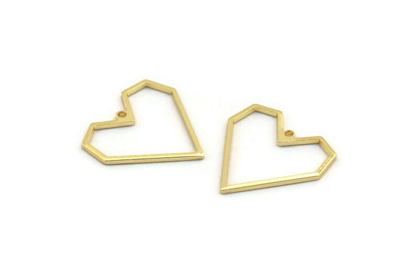 Gold Heart Charm, 8 Gold Plated Brass Heart Charms With 1 Loop, Earrings, findings (20x1mm) D1257