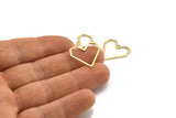 Gold Heart Charm, 8 Gold Plated Brass Heart Charms With 1 Loop, Earrings, findings (20x1mm) D1257