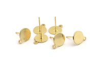 Gold Round Earring, 4 Gold Plated Brass Round Earring Studs (13x10x0.80mm) M037 A1542