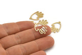 Gold Hand Charm, 6 Gold Plated Brass Hand Charms With 1 Loop, Earrings, Findings (20x13x0.80mm) D1255