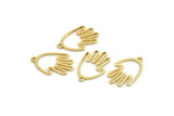 Gold Hand Charm, 6 Gold Plated Brass Hand Charms With 1 Loop, Earrings, Findings (20x13x0.80mm) D1255