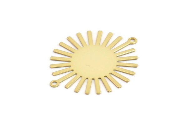 Gold Sun Charm, 4 Gold Plated Brass Sunshine Pendants With 2 Loops, Connectors, Findings (36x30x0.50mm) A1518 H0564