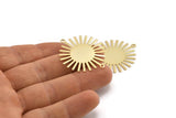 Gold Sun Charm, 4 Gold Plated Brass Sunshine Pendants With 2 Loops, Connectors, Findings (36x30x0.50mm) A1518 H0564
